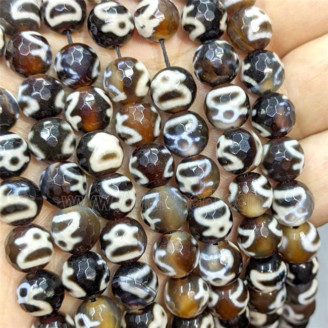 Tibetan Agate Beads Black Faceted Round