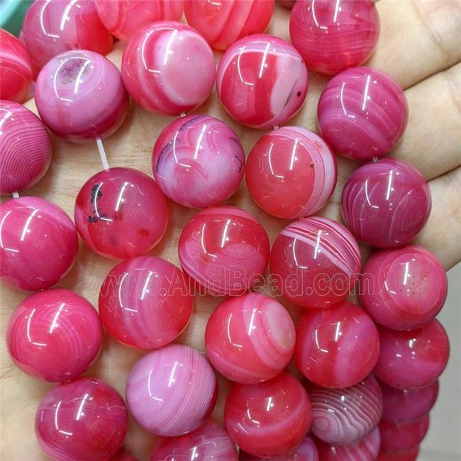 Natural Stripe Agate Beads Banded Red Dye Smooth Round
