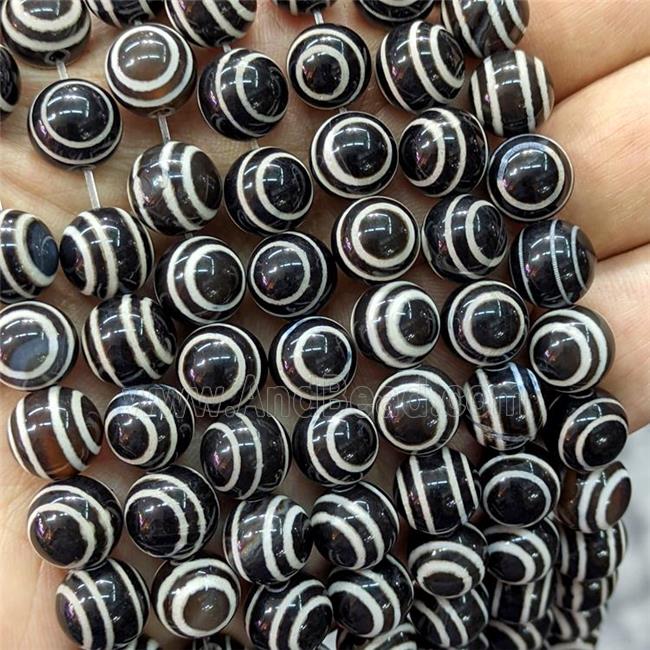 Tibetan Agate Round Beads Black Eye Smooth