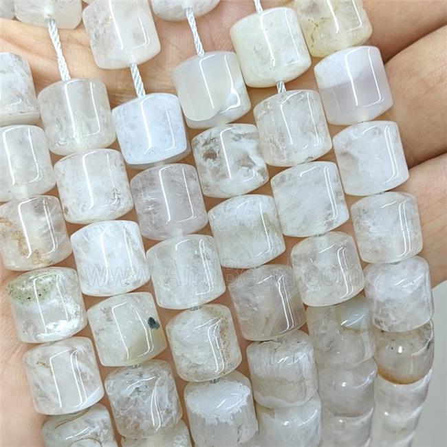 Natural Druzy Agate Tube Beads White