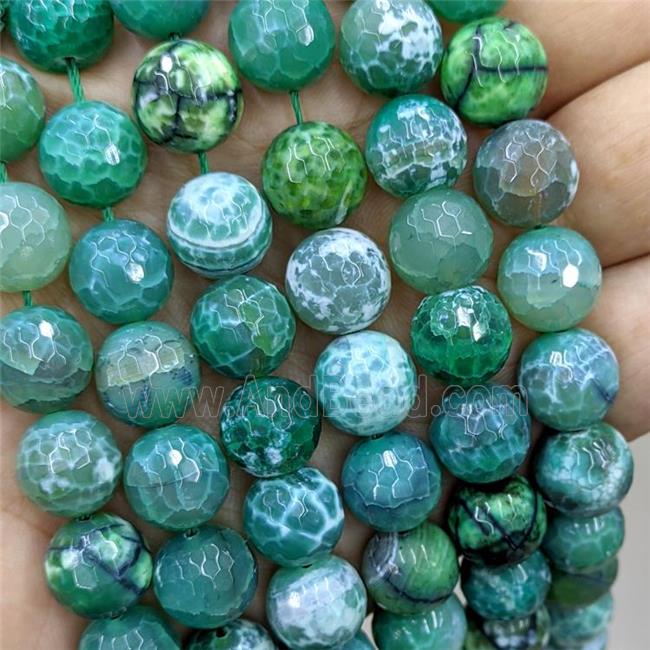 Natural Dragon Veins Agate Beads Fired Faceted Round Green Dye