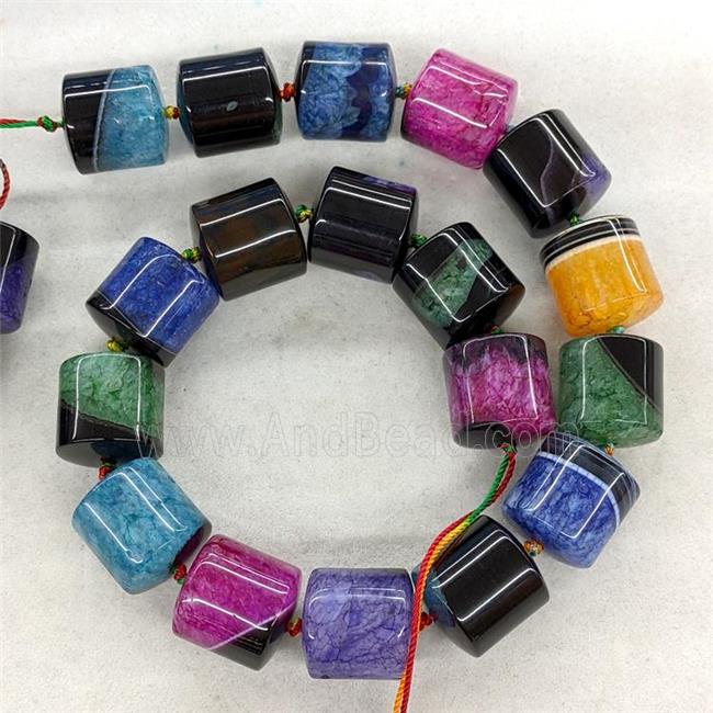 Natural Druzy Agate Tube Beads Dye Column Mixed Color