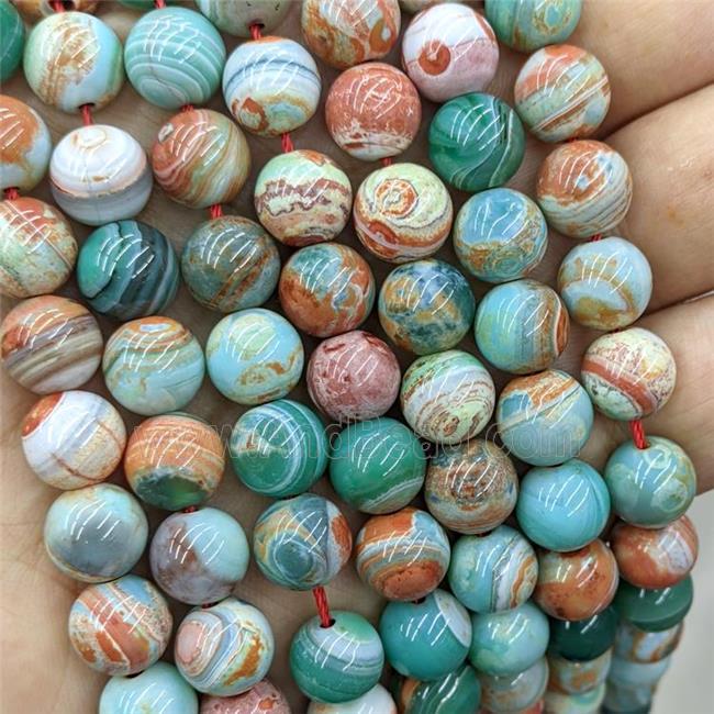 Natural Fire Agate Round Beads Green Orange Dye Smooth