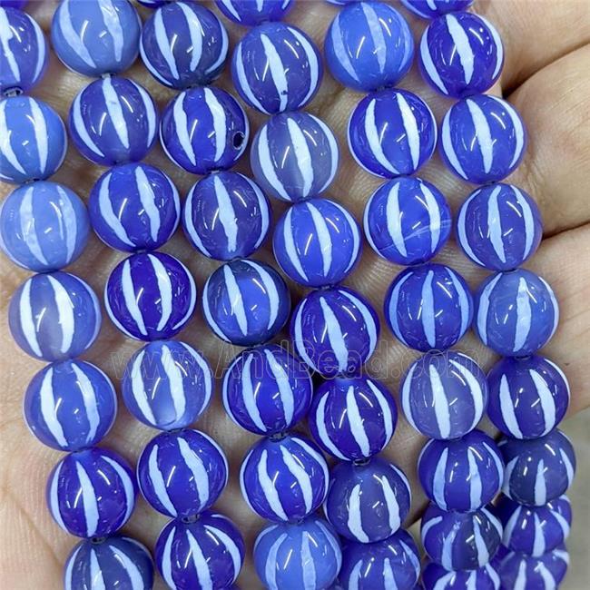 Tibetan Agate Beads Round Blue Pumpkin
