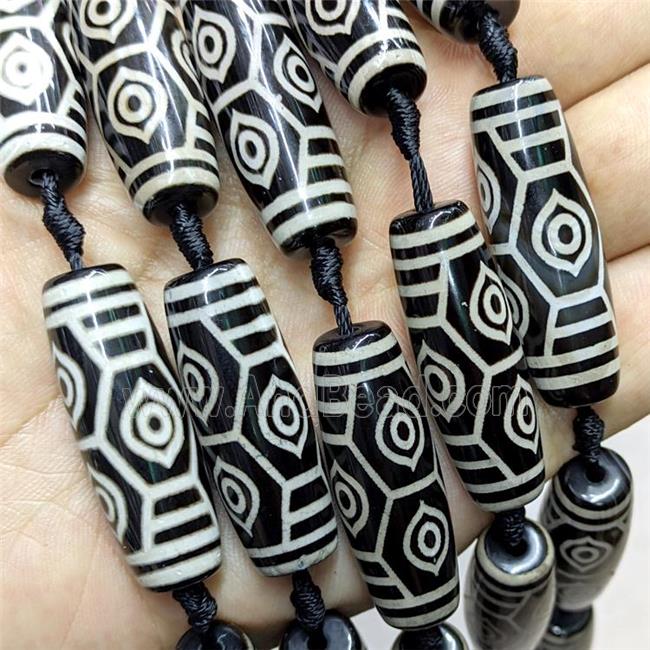Tibetan Agate Rice Beads Black White Eye