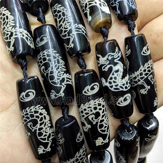 Tibetan Agate Rice Beads Black White Dragon