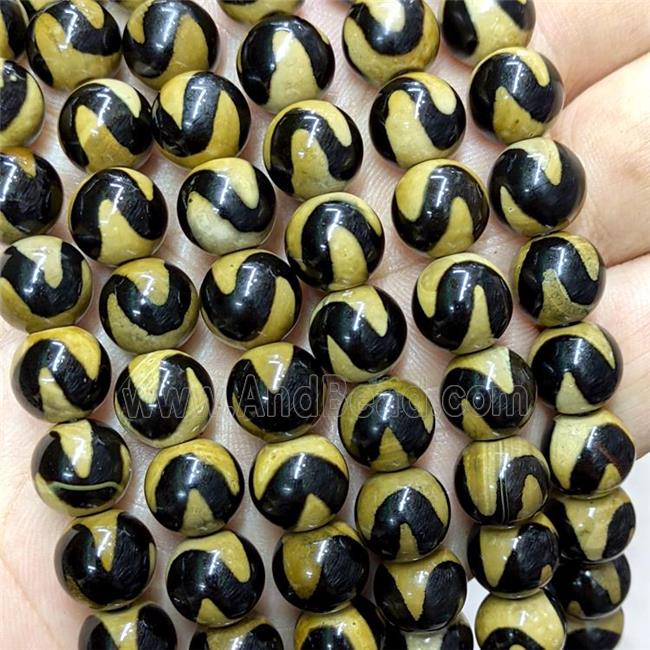 Tibetan Agate Beads Black Round Wave