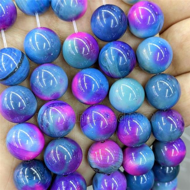 Natural Agate Beads Multicolor Dye Smooth Round
