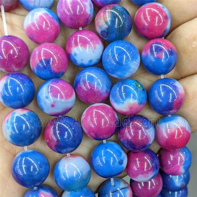 Natural Agate Beads Blue Red Dye Smooth Round