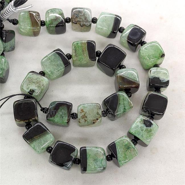 Natural Agate Druzy Cube Beads Green Dye