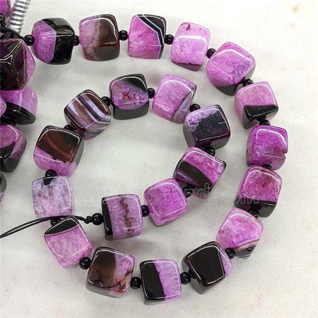 Natural Agate Druzy Cube Beads Fuchsia Dye