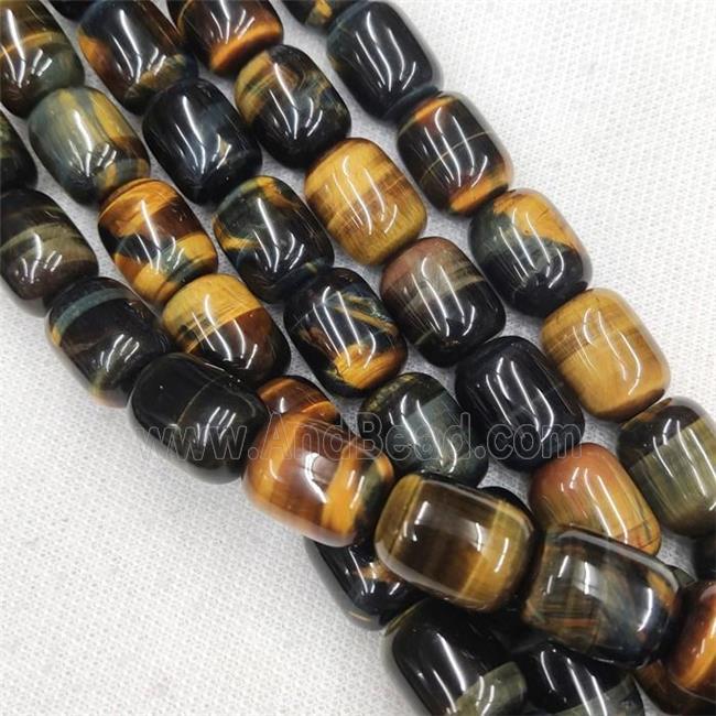 Tiger eye beads, barrel, yellowblue, AB-grade
