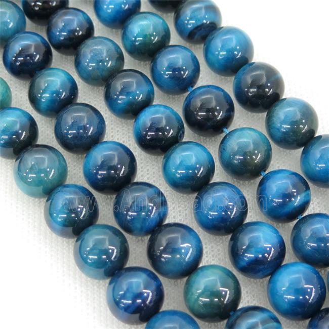 teal Tiger eye stone beads, round