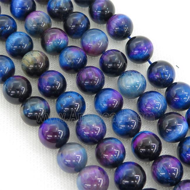 Natural Galaxy Tiger Eye Stone Beads Multicolor Dye Smooth Round
