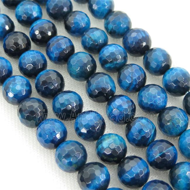blue Tiger eye stone beads, faceted round