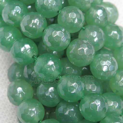 green Aventurine beads, faceted round, light electroplated