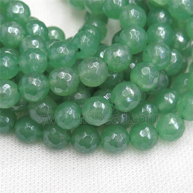 green Aventurine beads, faceted round, light electroplated