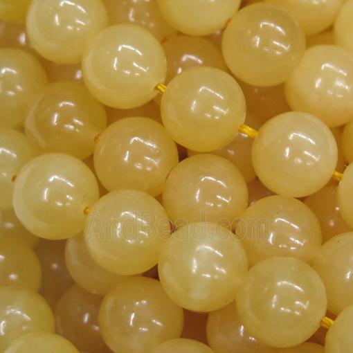 Chinese Yellow Honey Jade Beads Smooth Round