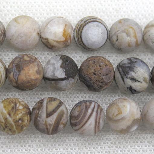 matte American Wooden Petrified Jasper Beads, round
