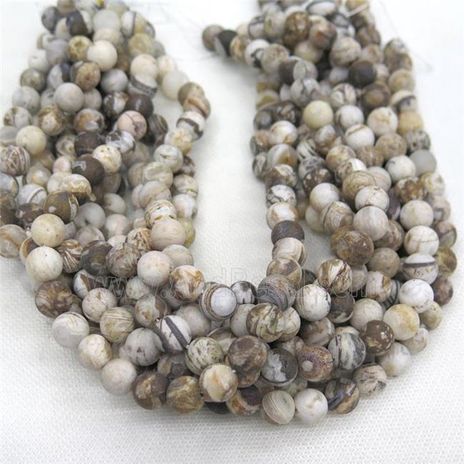 matte American Wooden Petrified Jasper Beads, round