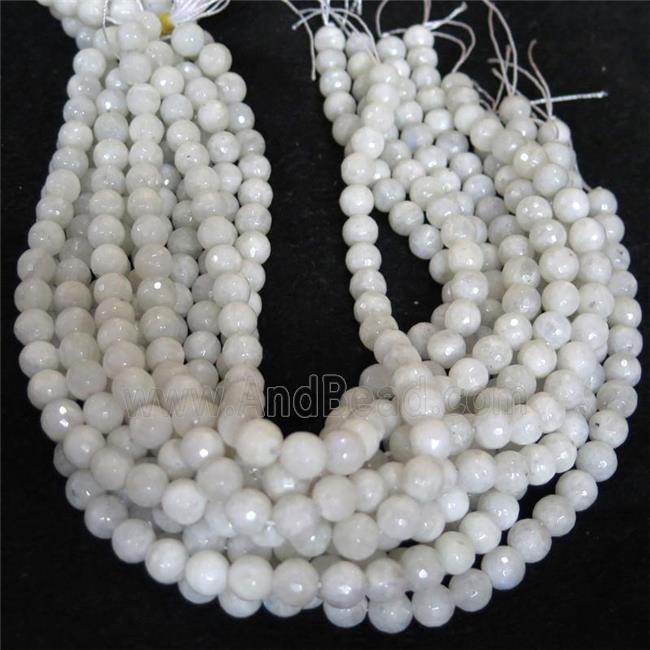 faceted round White MoonStone Beads