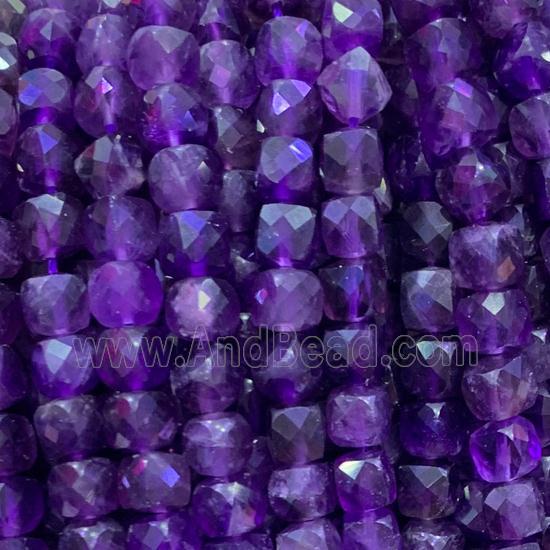purple Amethyst Beads, faceted cube, AA-grade