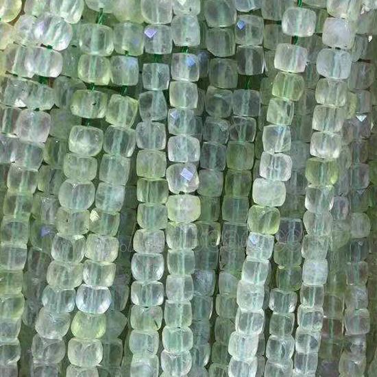 green Prehnite Beads, faceted cube