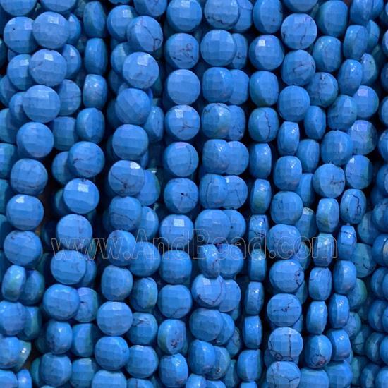 blue Tourquoise Beads, faceted circle coin