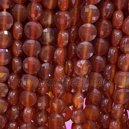 red Carnelian Agate Beads, faceted circle