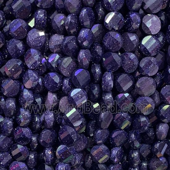 blue SandStone Beads, faceted circle