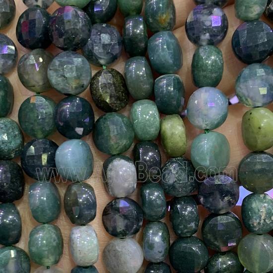 green Moss Agate Beads, faceted circle