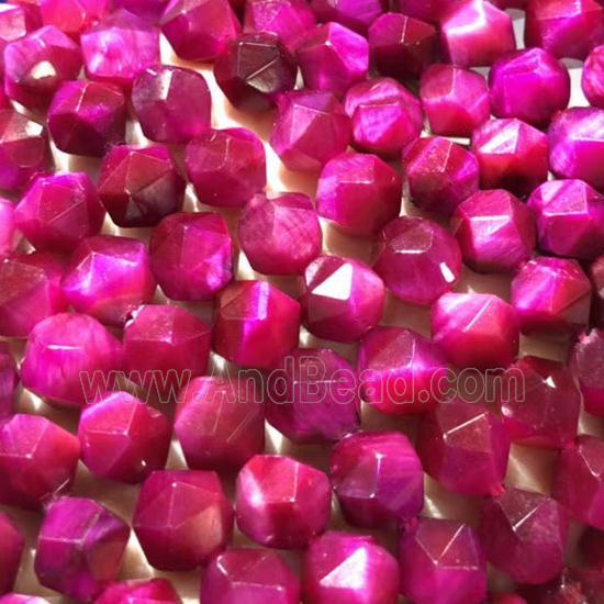hotpink Tiger eye stone beads, star-cutting