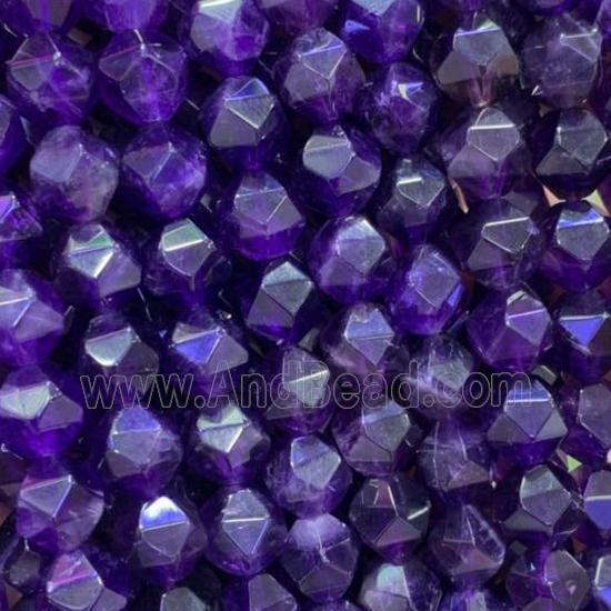 Amethyst Beads, star-cutting, deep-purple