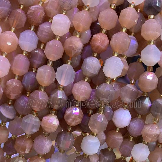 peach Moonstone beads, faceted bullet, B-grade