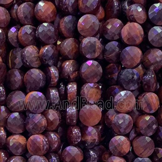 red Tiger eye stone beads, faceted circle