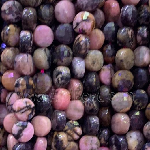 pink Rhodonite Beads, faceted coin