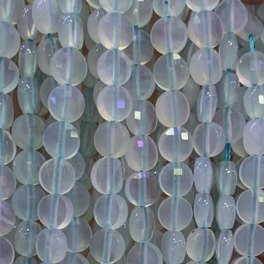 green Opal Beads, faceted coin