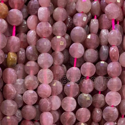 pink Strawberry Quartz Beads, faceted circle