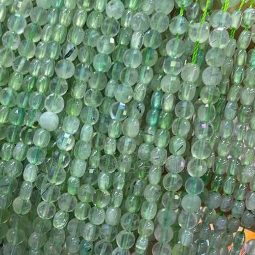 green Prehnite Beads, faceted circle