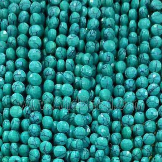 green Turquoise Beads, faceted circle