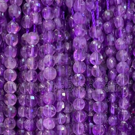purple Amethyst Beads, faceted circle coin