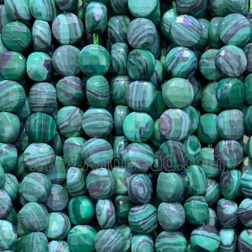 green Malachite Beads, faceted circle