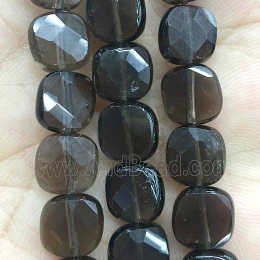 smoky quartz beads, faceted square