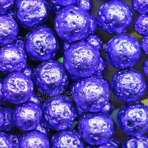 round Lava stone beads, purple plated