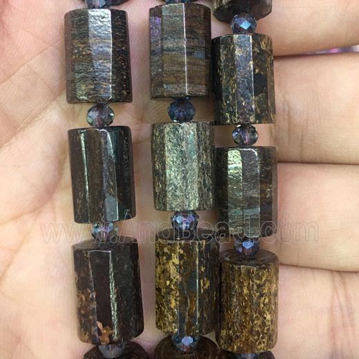 Bronzite beads, faceted cylinder