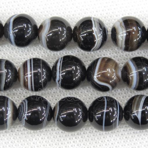 round natural Brazilian Agate beads, wave, black