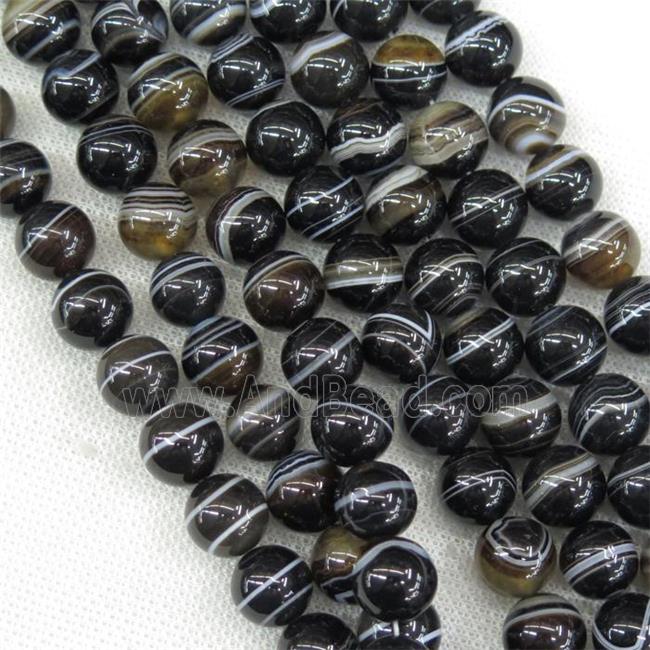 round natural Brazilian Agate beads, wave, black