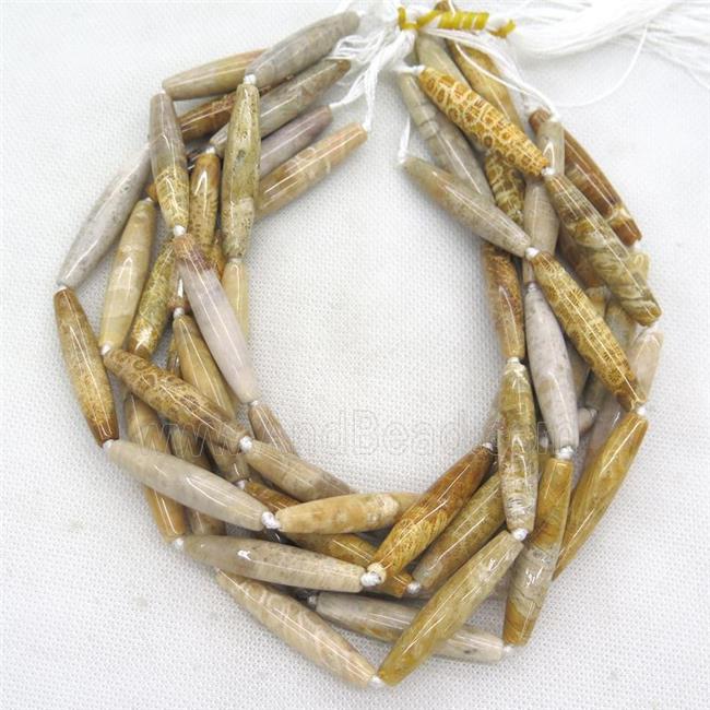 yellow Coral Fossil Beads, barrel