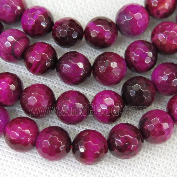 faceted round Tiger eye stone beads, hotpink