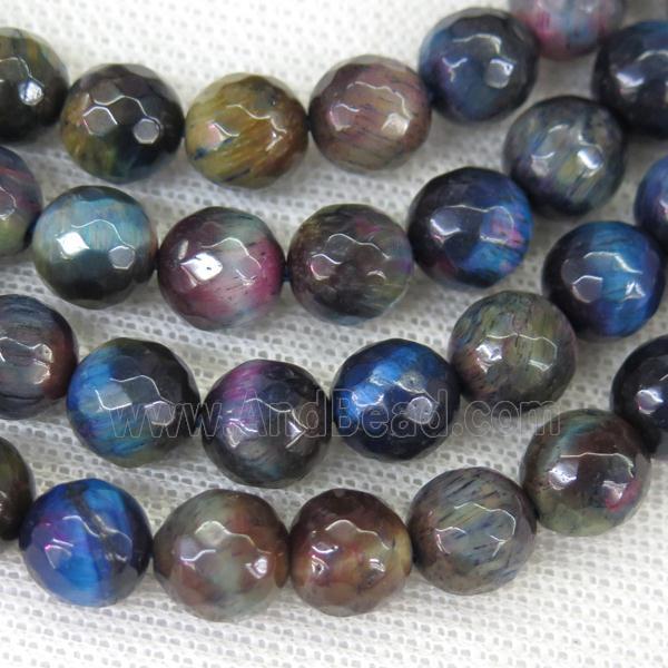 faceted round Tiger eye stone beads, multi color